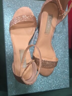 Betsey Johnson Rose Gold Glitter Ankle Strap Heels